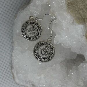 Silver Om Symbol Drop Earrings - Spiritual Yogi Collection